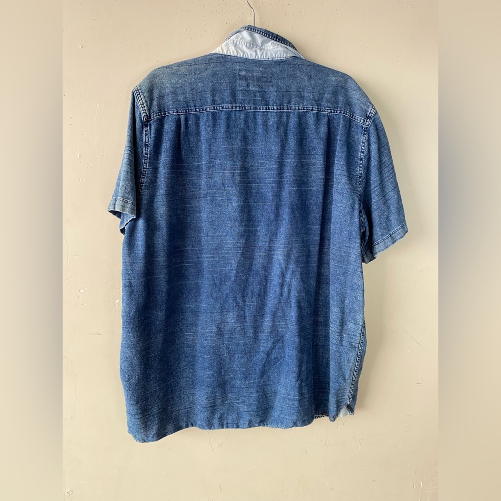 32 Bar Blues Mens Blue Chambray Striped Short Sleeve Button Down Shirt XL - Picture 3 of 9